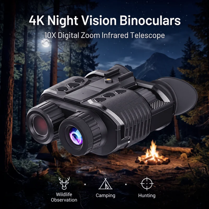 4K Night Vision Binoculars Infrared Goggles Device Camera Telescope Viewer Hunting Head Mounted 850nm 150M Wildlife Camping