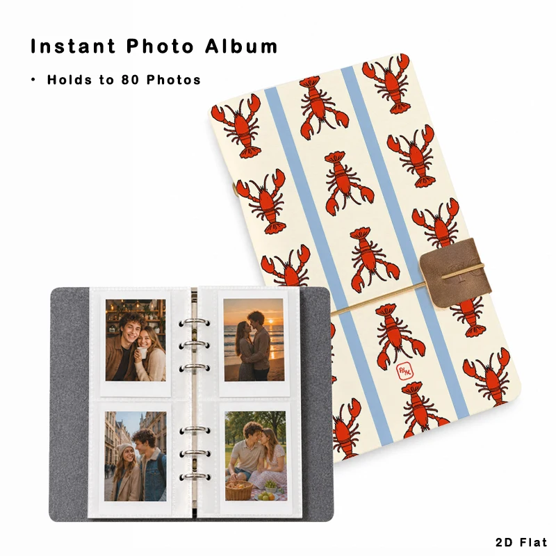 Lobster Striped Pattern Photo Album 20 Sheets 80 Vertical Pockets for Family Travel Wedding Baby Picture Storage Memory Organize
