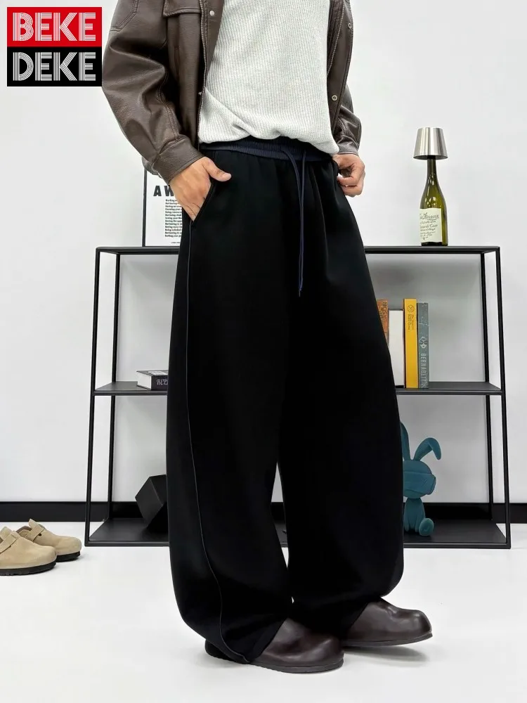 

Лидер продаж, осенне-зимние мужские флисовые теплые повседневные брюки с эластичной резинкой на талии, толстые широкие брюки, повседневные брюки свободного покроя