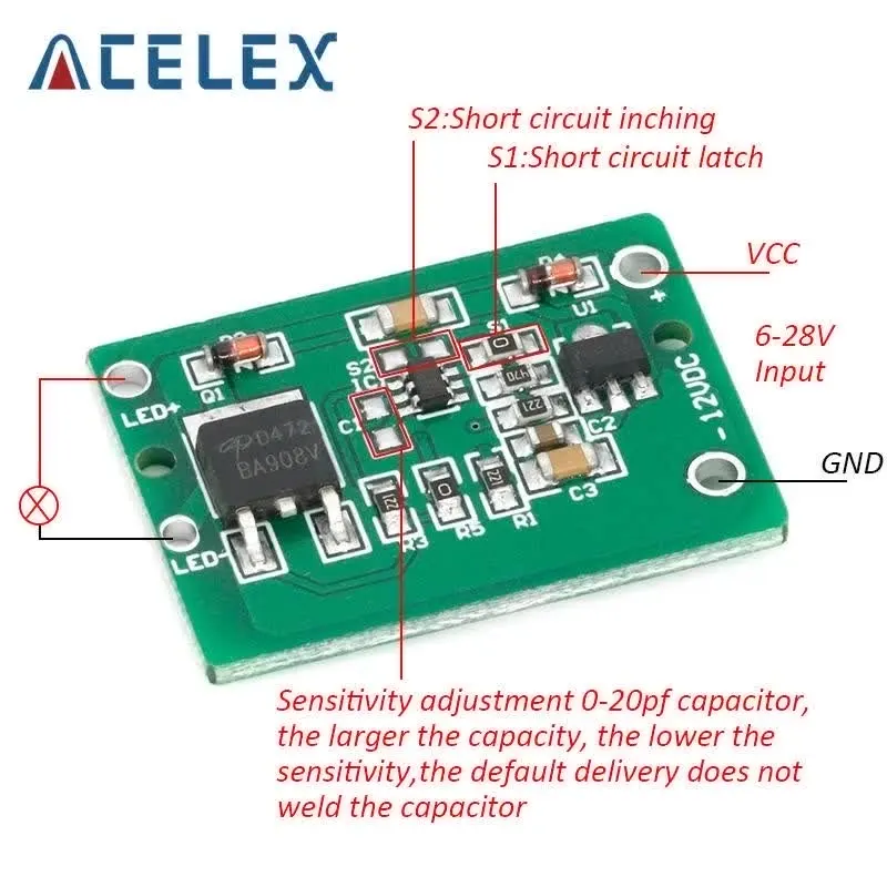 12V Capacitive Touch Switch Sensor Module Push Button Touching Key Module Jog Latch With Relay DC 6-20V 3A TTP223 module