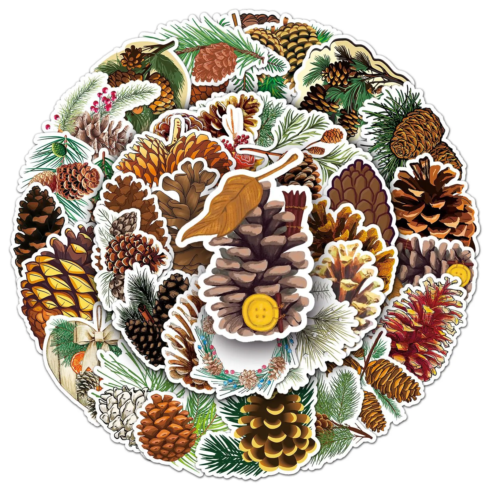 50-100PCS Pine Cone Graffiti Stickers Autumn Fresh Plant Waterproof Decals for Water Bottle Journal Scrapbook Fall Theme Gift De view 5