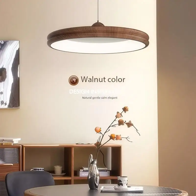 Walnut  Dinning Room Chandelier Wabi Sabi Original Wood Color Creative Disk Pendant Lamp Designer Style Bar Bedside LED Light