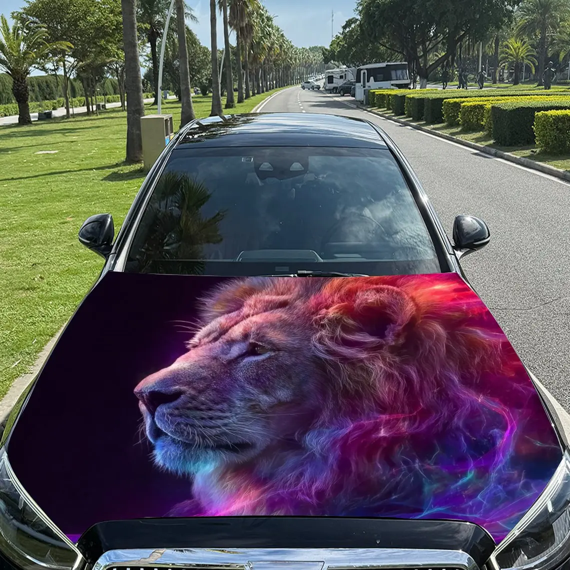 غطاء سيارة من الفينيل بنمط أسد نيون مقاوم للأشعة فوق البنفسجية، سهل الاستخدام، ملصقات زخرفية، مناسبة للشاحنات وسيارات الدفع الرباعي - متين، وات #1