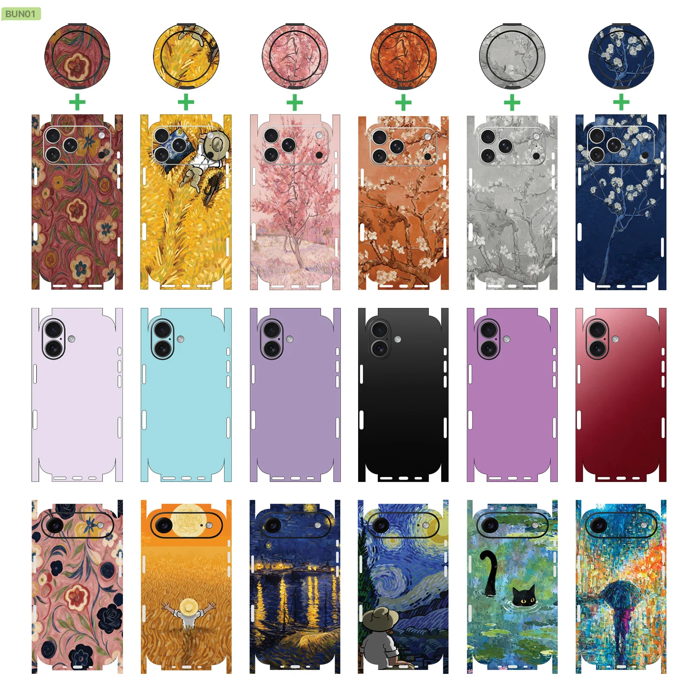 

BUNDLE01 Decal Skin for iPhone 13 14 15 16 17Pro Max Back Film Cover Wrap Rear Screen Protector with holder Durable Sticker