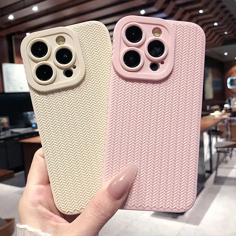 Fashion 3D Woven Pattern Bumper Phone Case For IPhone 16 15 14 13 12 11 Pro Max 16Pro Matte Soft Silicone Shockproof Cases Cover