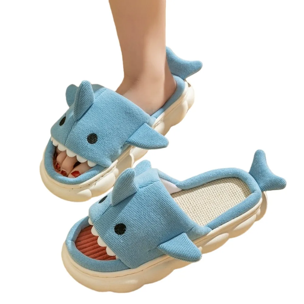 

Kawaii Linen Shark Plush Slippers Plush Slides Loafers Animals Winter Fluffy Slippers Soft Funny Warm Fur Slippers Dormitory