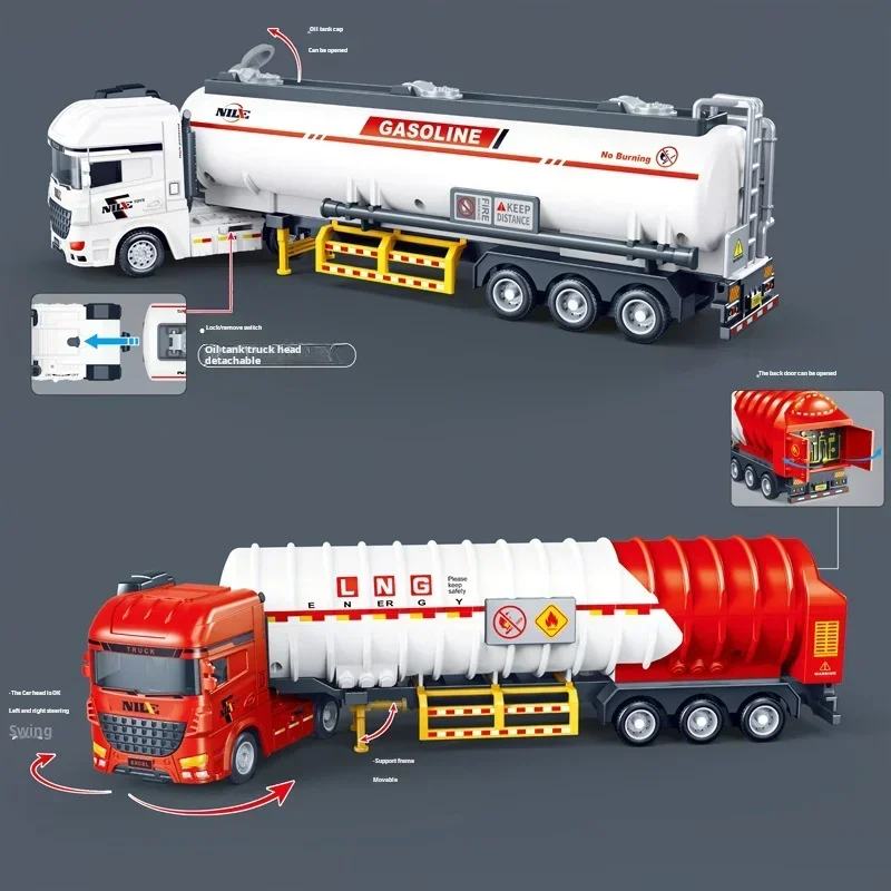 Model tankerki na olej 1/50, symulowany transporter dla dzieci, pojazd inżynieryjny, plastikowy model inercyjny, zabawka dla dzieci, chłopców, prezent na Nowy Rok