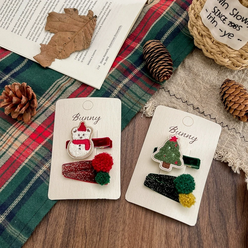 

Christmas Hair Clips for Girls Snowman Embroided Hairclips Children Party Hair Accessories Kids Side Clips Handmade Hairpins