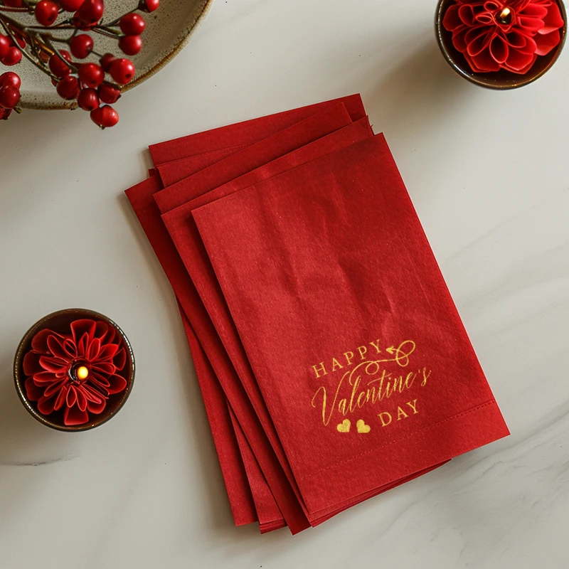 

50Pcs 25×25CM 3-layer Gold foil napkin Happy Valentine's Day, romantic and niche