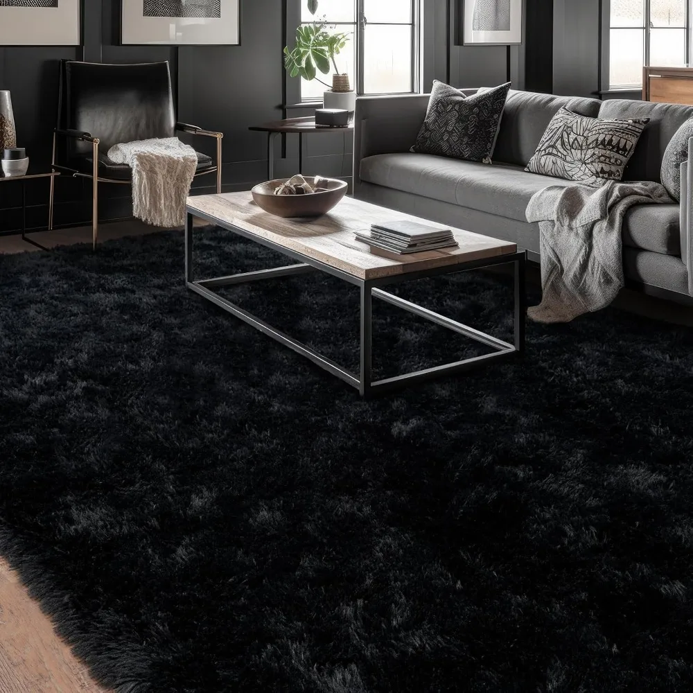 

Large Modern Shag Rugs - 8x10 Black Fluffy Area Rugs for Living Room and Bedroom
