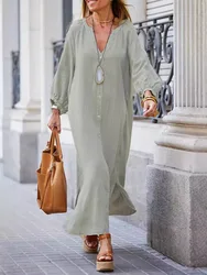 Autumn and winter cotton and linen shirt fashionable casual long sleeved cardigan dress for women