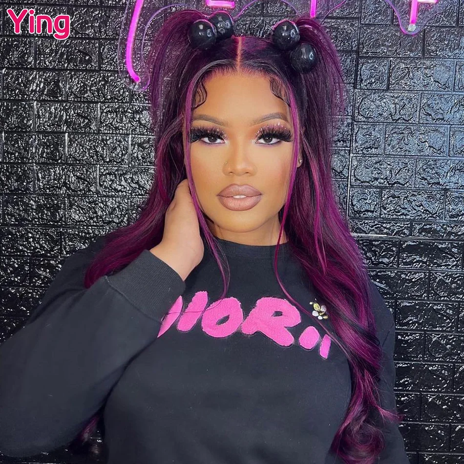 Ying Grape Purple With Black 13x6 Lace Front Wig Remy Human Hair 5x5 Transparent Lace Closure Wig 13x4 Body Wave Lace Front Wig