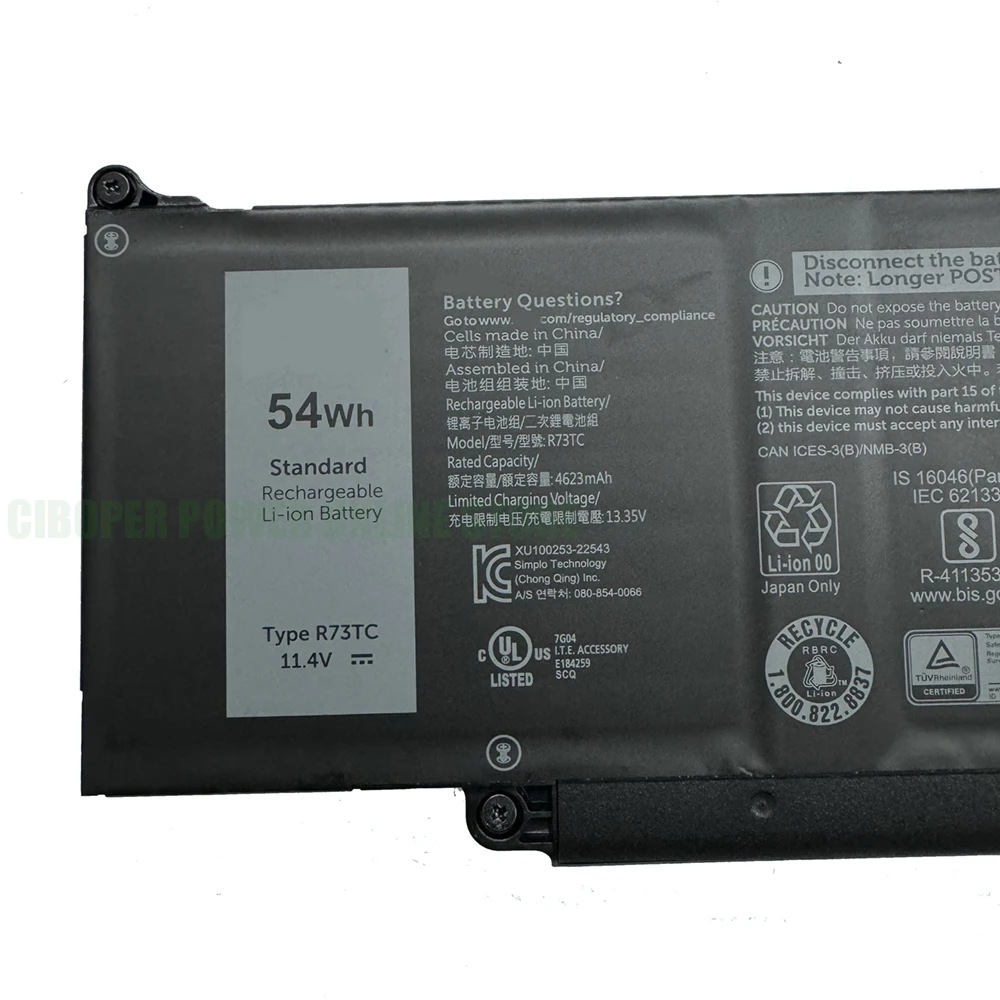 

CP Laptop Battery GTG7N R73TC GRWKG DR02P 11.4V/54WH For Latitude 3340 2-in-1 Latitude 5340 2-in-1 Series Notebook
