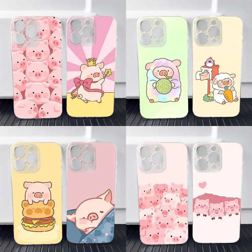Cartoon L-LuLu Pig Phone Case For iPhone 17,16,15,14,13,12,11 Pro,Max,Plus,X,XS,XR,SE,Mini Transparent Silicone Soft