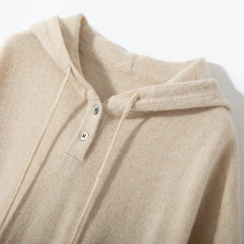 Women 100% Cashmere Sweater 2023 New Short Sleeve Knitted Pullover Hooded Pullover Shirt Girl Clothes Loose Large Size Top