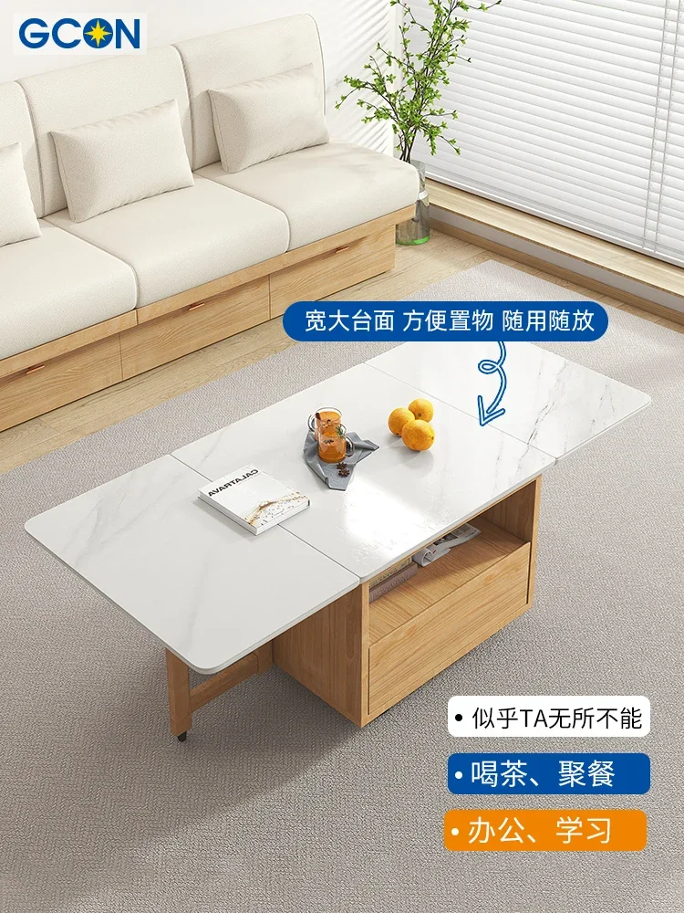 

Solid Wood Folding Stone Plate Coffee Table Simple Modern Small Coffee Table Dining Table Dual-Use