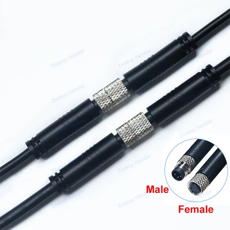 2Pcs M8 IP67 Waterproof 3 4 5 6 Pin Plug Metal Screw Male / Female Aviation Cable Sensor Power Wire Signal Connecting 20CM