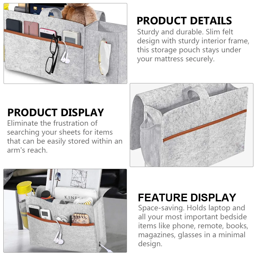 

Felt Storage Bag Space-Saving Bedside Hanging Organizer For Laptop Phone Books Glasses Under Mattress Pouch Dorm Bedroom