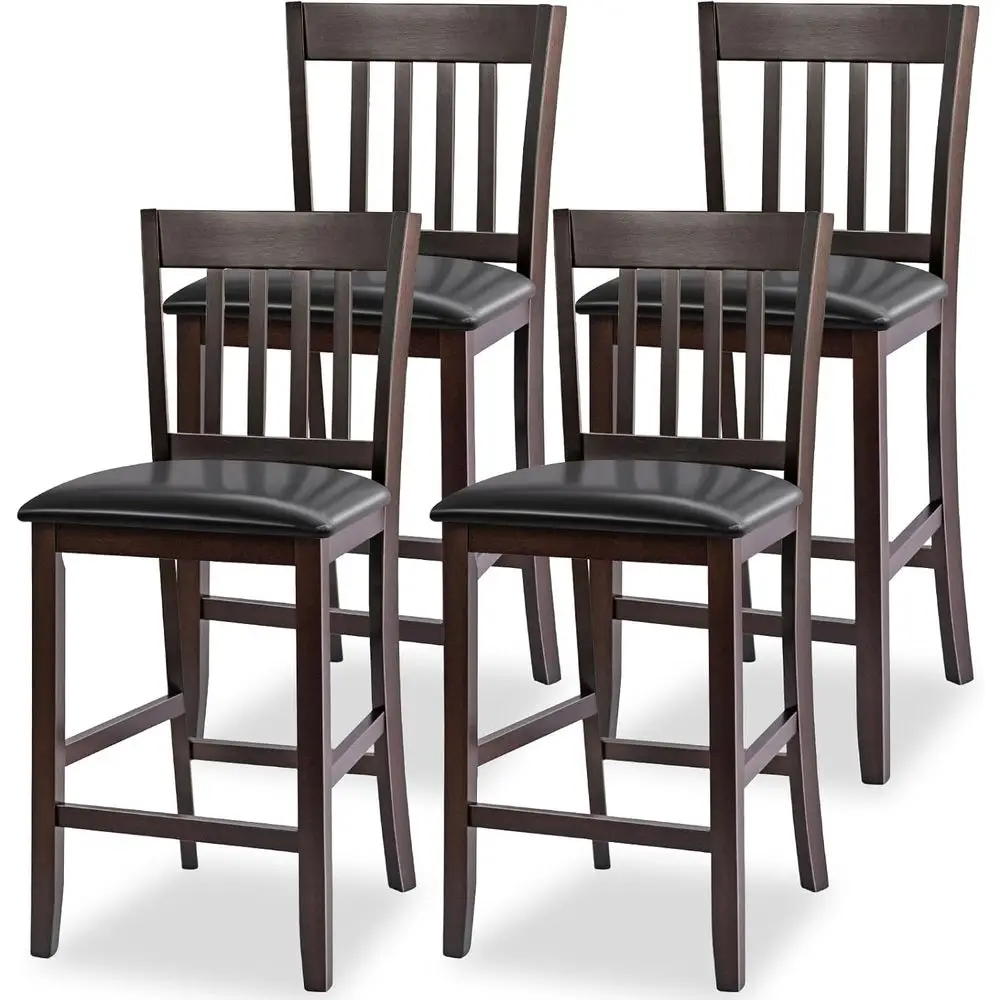 

Набор из 4 деревянных барных стульев с сиденьями из искусственной кожи, высота 63,5 см, подходят для кухни, столовой и гостиной