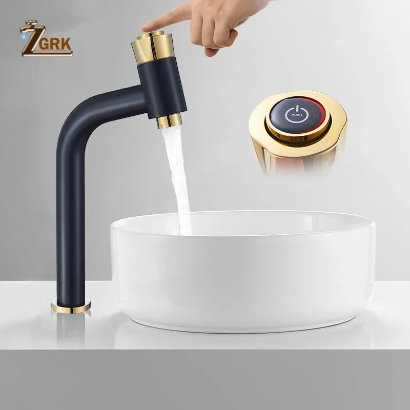 Basin Faucets Modern Bathroom Mixer Tap Brass Washbasin Faucet One Button Switch Crane For Bathroom Deck Mounted Sink Faucet