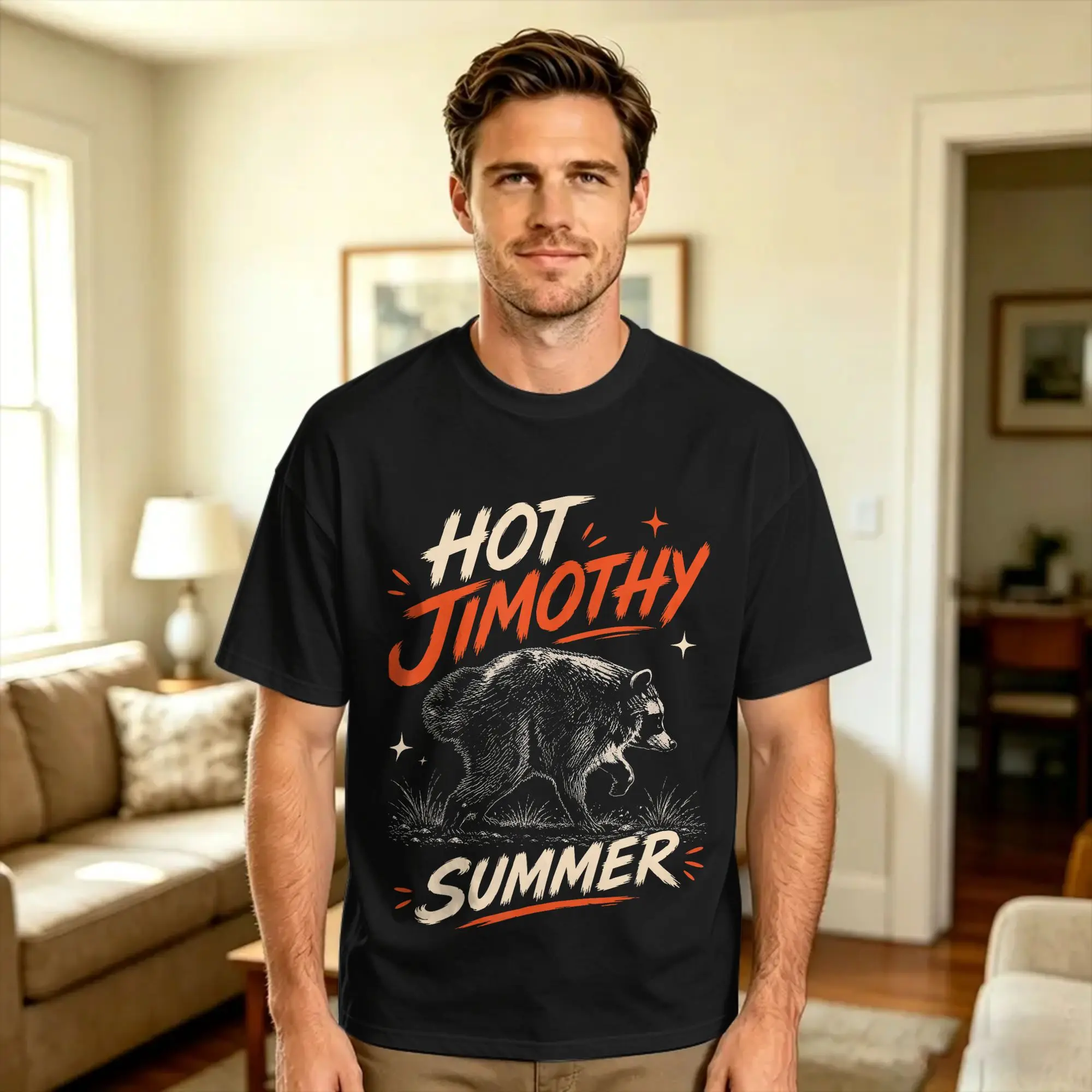 Men T-Shirt Hot Jimothy Timothy Summer Raccoon Team  T-Shirts Trending  Summer Tees Aesthetic Pure Cotton Clothing Gift