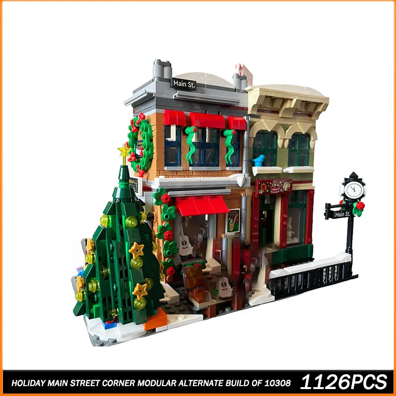

MOC Building Block Holiday Main Street Corner Modular Alternate Build Model Brick Toys Creative Education Christmas Gift 1126PCS