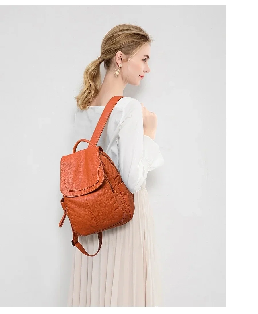2026 Vintage-Rucksack aus gewaschenem Leder für Teenager-Mädchen, kleine Schultasche, lässiger Tagesrucksack, geräumiger, kompakter Reiserucksack – Detail 6