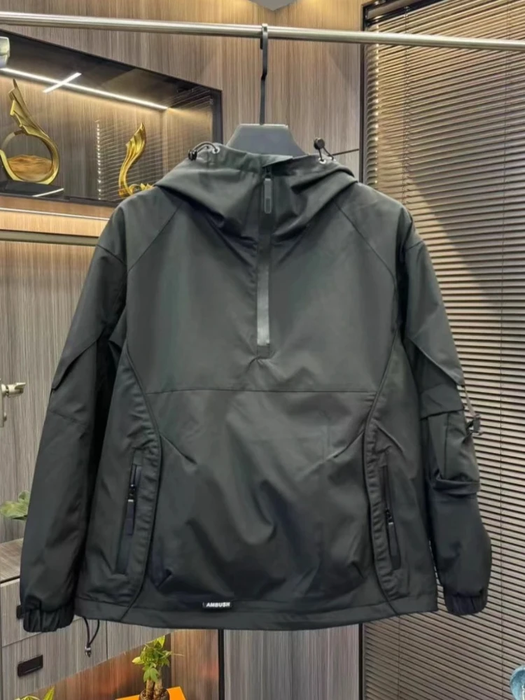 

Men's Spring Fall Outdoor Hooded Windbreaker Half-Zip Oversized Utility Jacket Casual Sporty Windproof Water-Resistant Outerwear