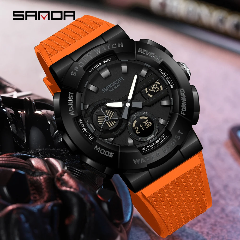 

SANDA 3365 Новые мужские часы 50 м водонепроницаемые кварцевые наручные часы спортивные военные светодиодные цифровые часы для мужчин Relogios Masculino