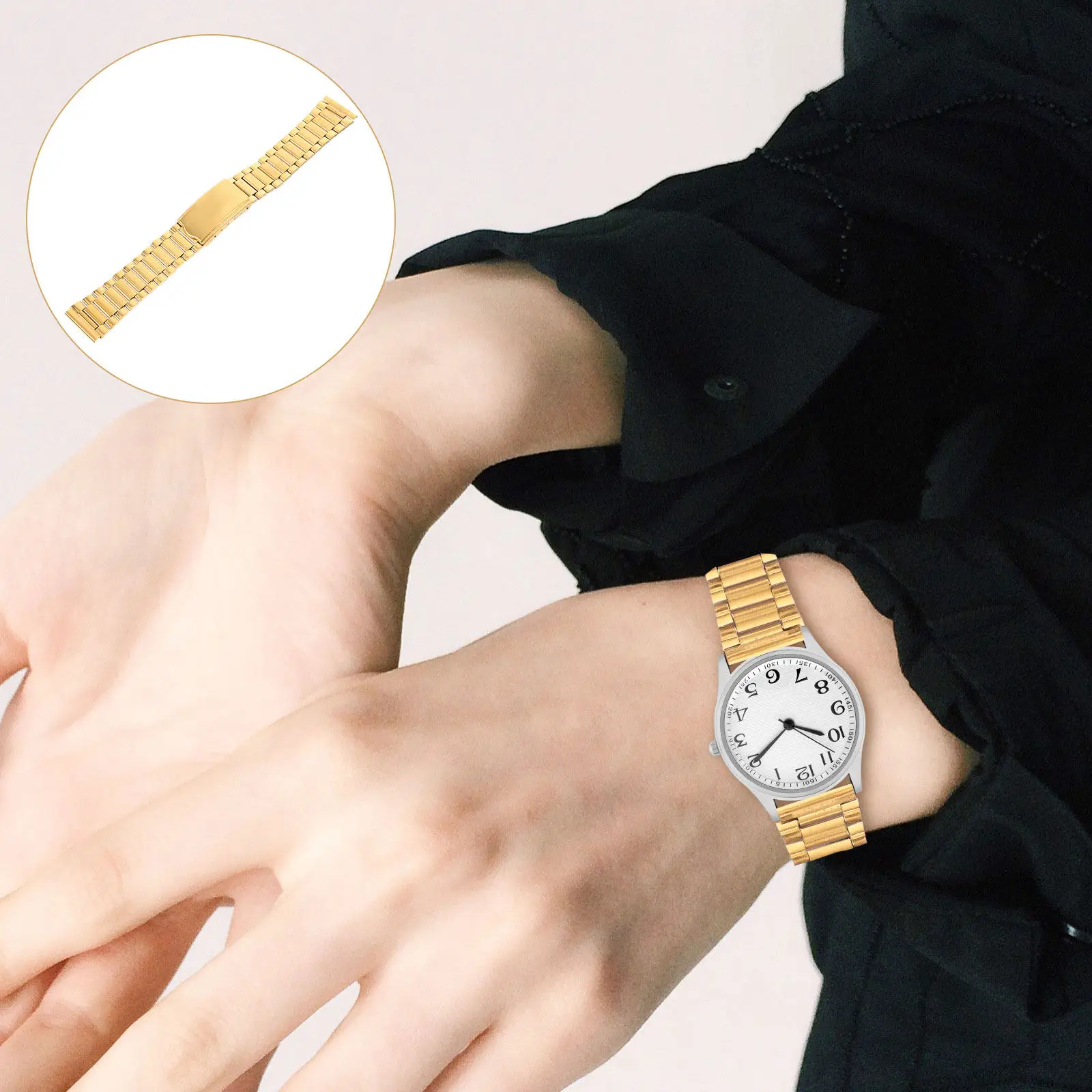 Stainless Steel Watch Band 15Mm Wide Replacement Strap for Men Women Fine Workmanship Long Service Life Smooth Comfortable