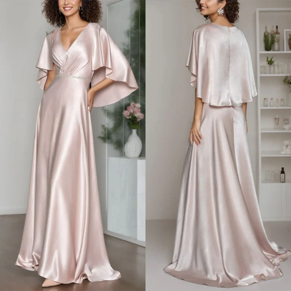 

Customized V-neck Floor Length Full Sleevs Beaded Pink Vestidos Elegantes Para Mujer Para Una Boda Robes De Soirée Party Dresses