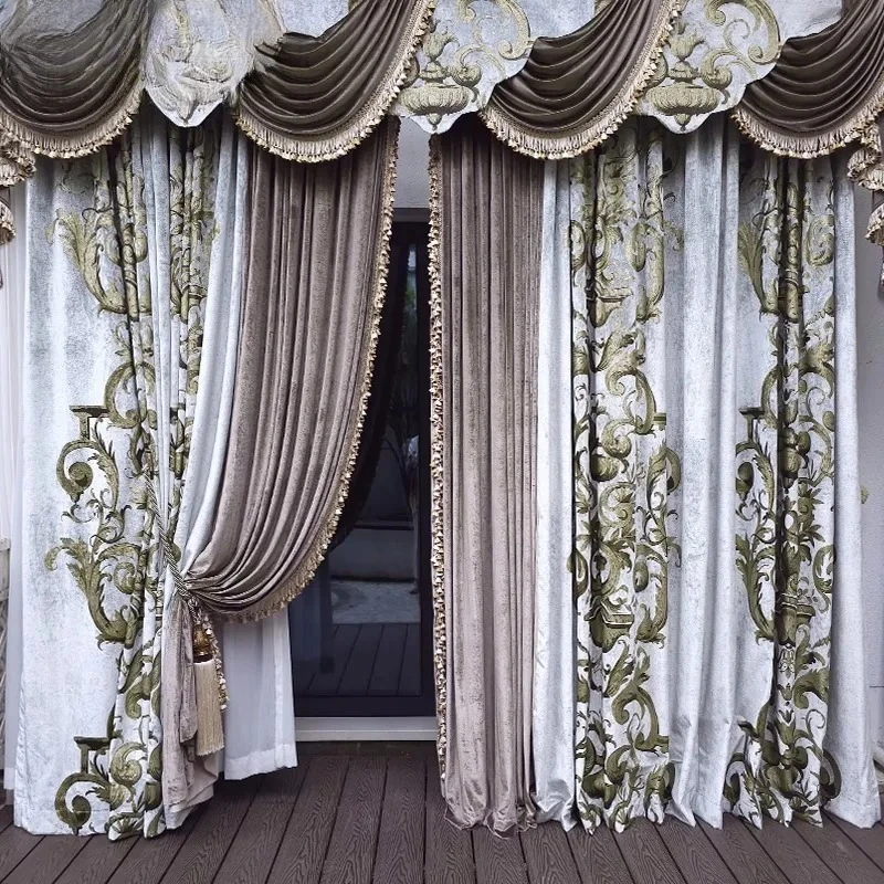 French Rococo Curtains for Living Room Bedroom Villa Luxury High-end Imported Silk Velvet American European Curtains Custom Size