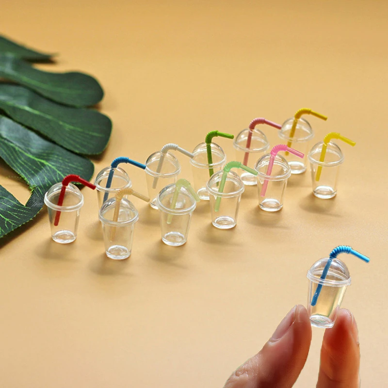 1/12 Miniature Colorful Drink Straws Mini Straw Clear Plastic Cup Coffee Milke Cup Beverage Toy Dollhouse Accessories Cups