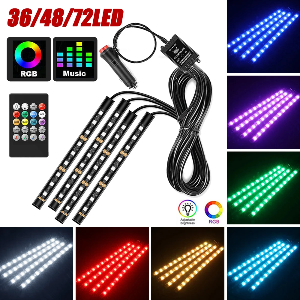 

LED RGB Car Foot Ambient Strip Light USB/Cigarette Auto Interior Backlight Atmosphere Mood Decor Bar APP/Remote/Voice Control