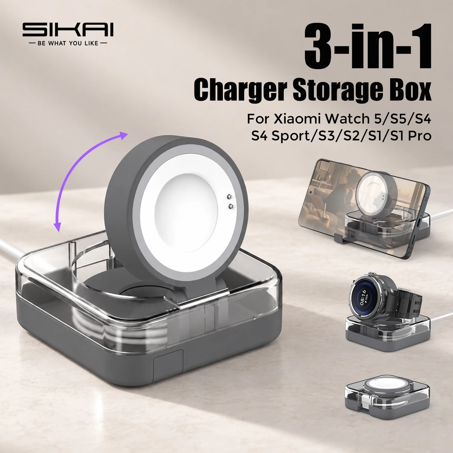 Charger Dock for Xiaomi Watch 5 S5 S4 S4 Sport S3 S2 S1 Pro Magnetic Charging Stand Storage Box Organizer for Watch Phone