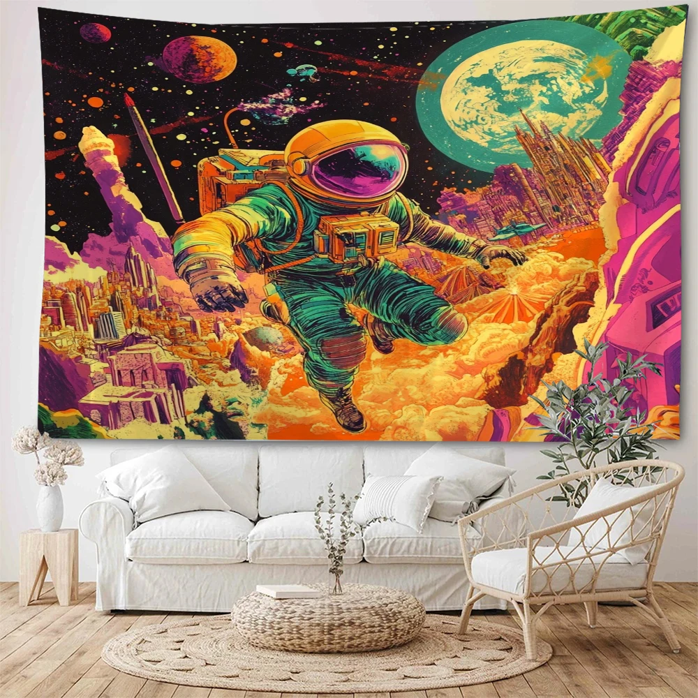 

Astronaut aerial homework illustration background decoration tapestry psychedelic astronaut decoration tapestry