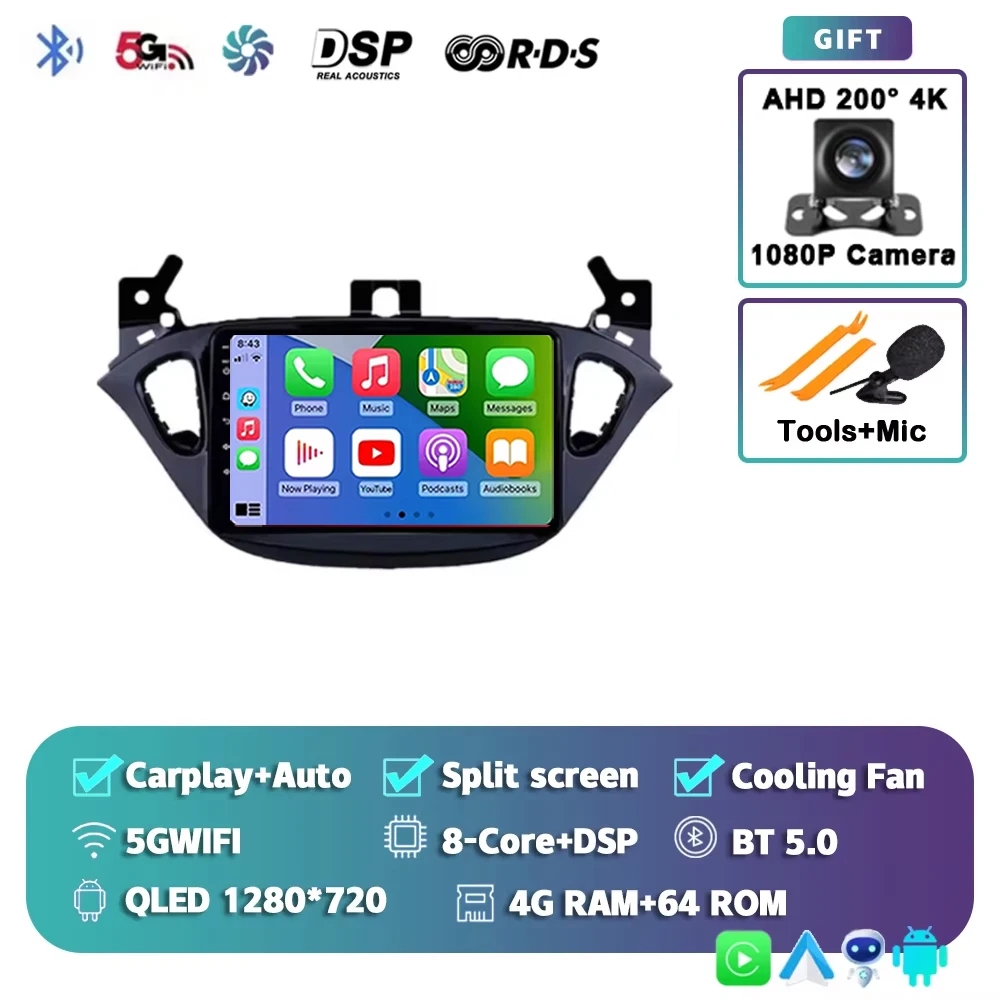 Android 16 voor Opel Corsa E 2014 - 2019 Adam 2013-2016 2K QLED Stereo autoradio multimediaspeler GPS AI spraakbesturing CarPlay 4G