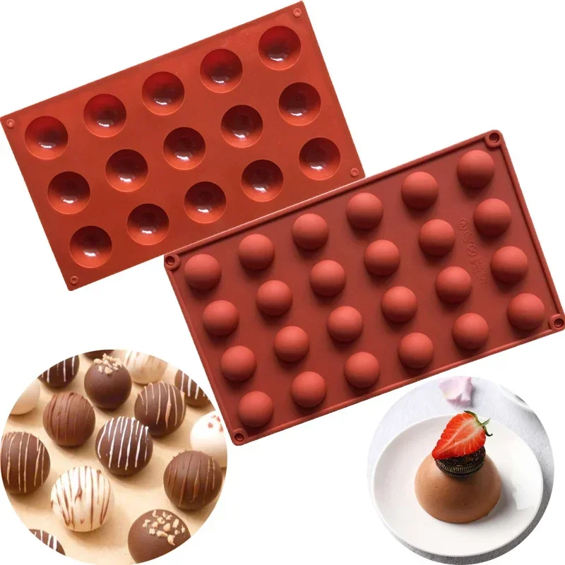 15/24 Half Ball Shaped Mini Truffles Silicone Chocolate Mold Non-stick Cake Mold 3D Jelly Candy Soap Molds Cake Decorating Tools