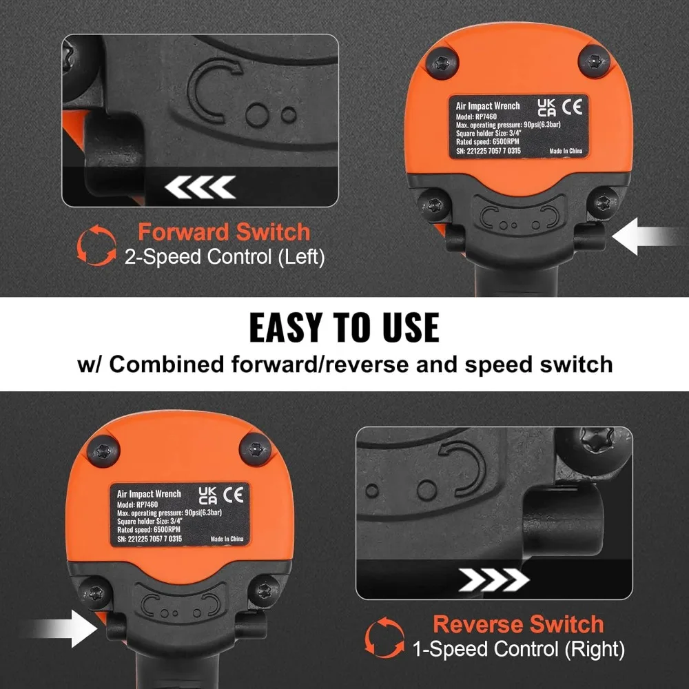 Воздушный ударный гайковерт 3/4 дюйма, крутящий момент 1870 фунтов, легкий пневматический инструмент для авторемонта и сверхмощного обслуживания