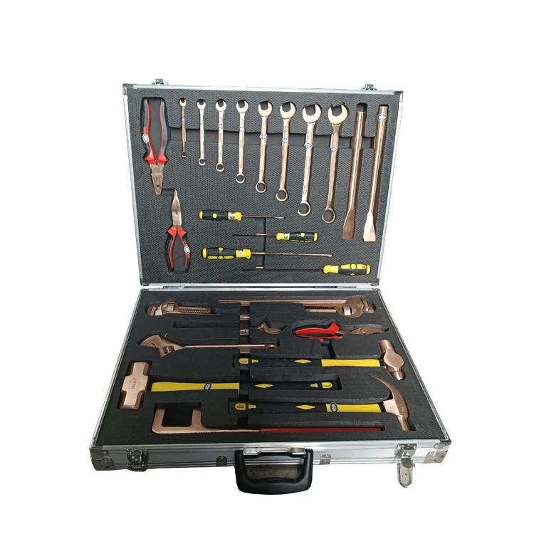 Customizable 26-piece sparkless hand tool kit for liquefaction