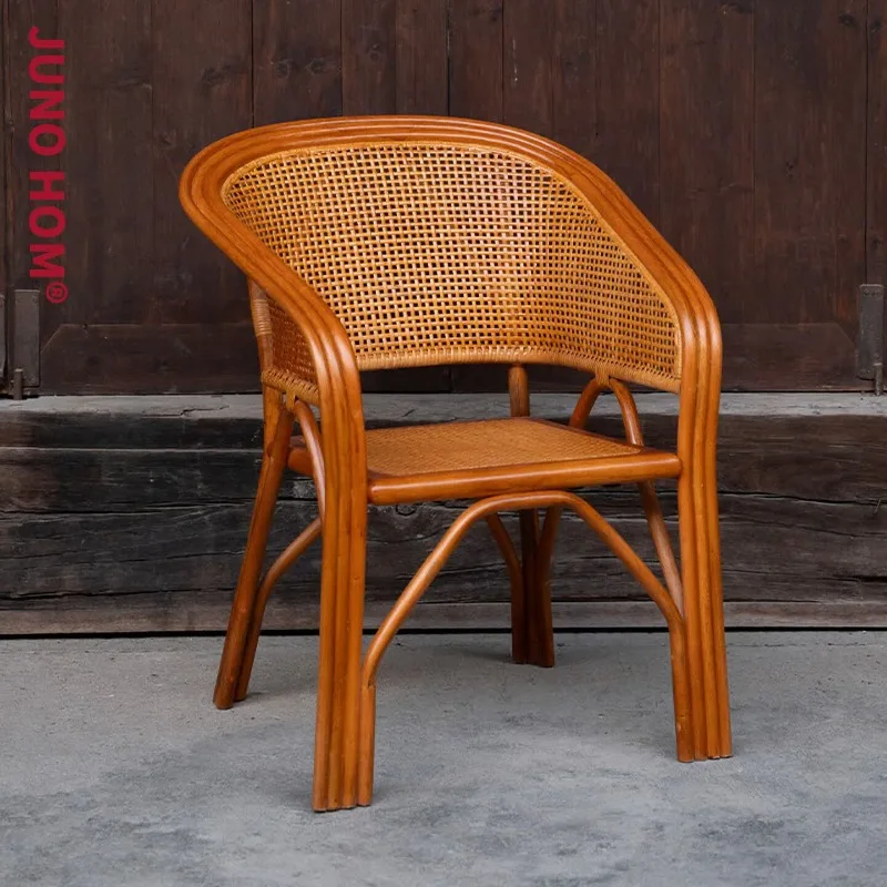 Natural rattan chair, elderly chair high backrest outdoor balcony chair