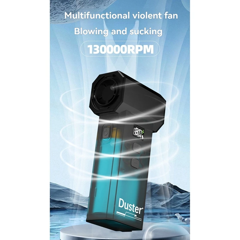 ABBN-พัดลมโบลเวอร์รุนแรงเทอร์โบแบบเป่าและดูดกําลังสูง 130000 RPM Air Duster เครื่องเป่าผมไร้สาย