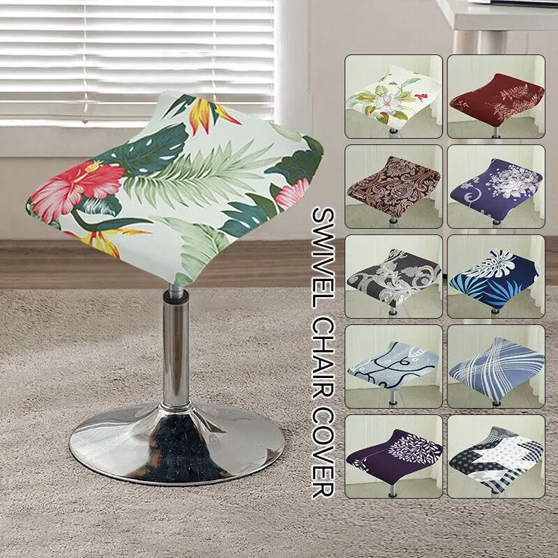 New Rotating Chair Cover Square Stool Seat Slipcovers Bar Chair Stretch Cover Elastic Seat Cover Banquet Dining Small Chair Case