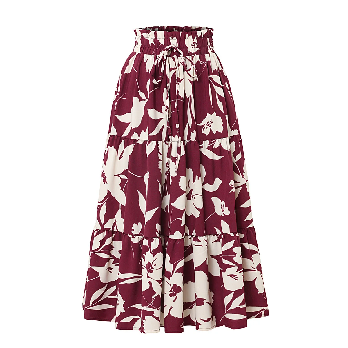 Summer Women's Print Vintage Loose Skirts Lady Casual Elegant Boho Beach Holiday Skirts Womens Summer Beach Clothing