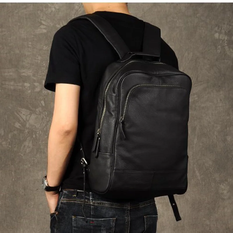 High Quality Fashion Genuine Leather Backpack Men Bagpack Student School Bag Backpack daily male Rucksack large Knapsack Black