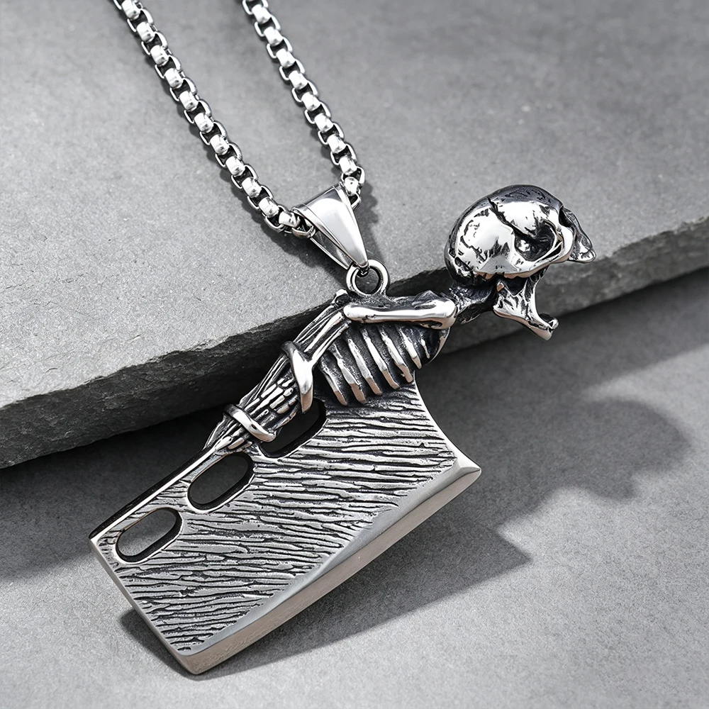 Skull Knife Bottle Opener Pendant Necklace Unisex Vintage Stainless Steel Outdoor Survival Memorial Talisman Jewelry Gift Dropsh