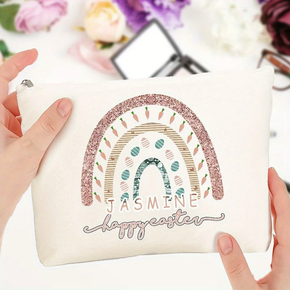 Custom Easter Makeup Bag with Print Easter Gifts Gift Bags for Girls Birthday Gift Bag Happy Easter Pouch Neutral Couple Women