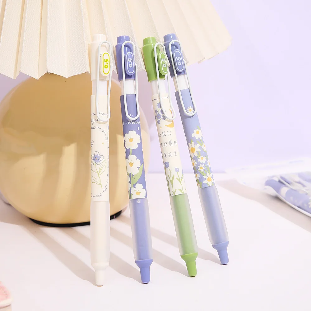 4 pcs/set Spring Daisy Flowers Quick Dry Mechanical Gel Ink Pens School Office Writing Supplies Stationery Cute Pen Gift Prizes