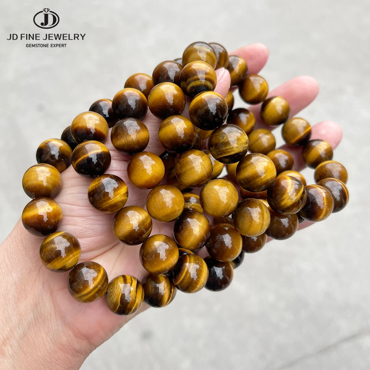 JD 7A Quality Natural Yellow Tiger Eye Stone Round Bead Bracelets Women Men Healing Buddha Elastic Rope Couple Charm Jewelry