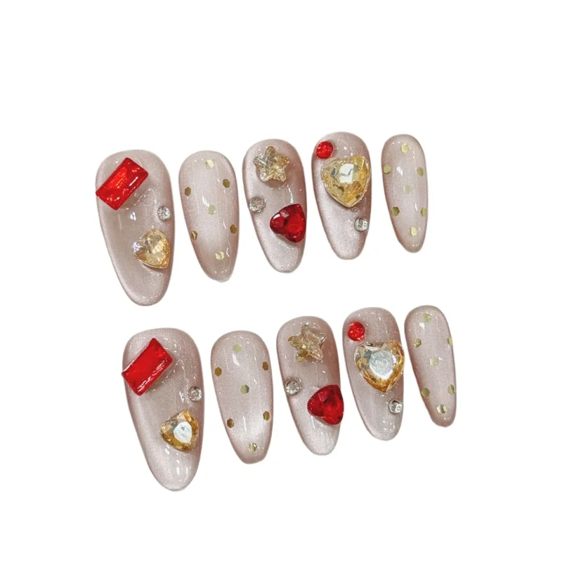 

[Taojin Fu Language] New Nail Art False Nail Cat's Eye Diamond White Pure Handmade Wear Nail Art Patch